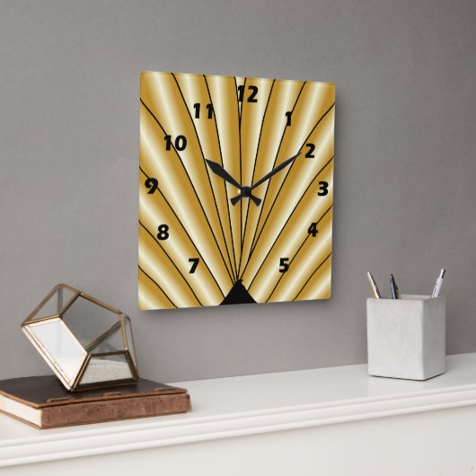 Horloge Carrée Dessin Art Déco doré (Bureau)