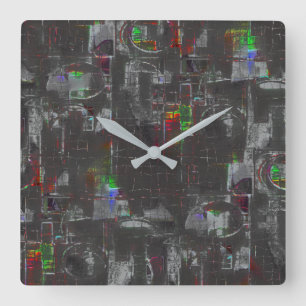 Horloge Carrée Dessin coloré Abstrait dans la nuit noire sous le