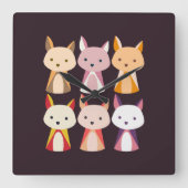 Horloge Carrée Dessin coloré Fox (Recto)