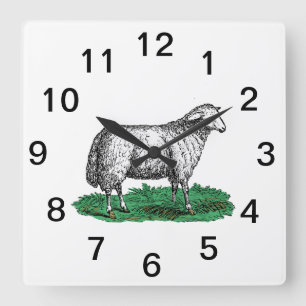 Horloge Carrée Dessin d'animaux de ferme Mouton brebis Vintage C
