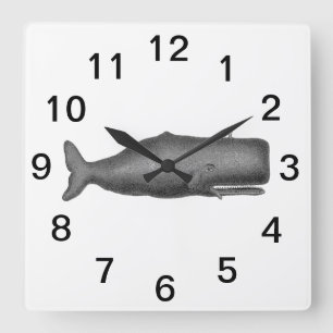 Horloge Carrée Dessin de baleine vintage du 19e siècle N