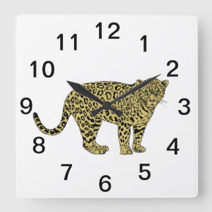 Horloge Carrée Dessin de chat tacheté léopard guépard vintage