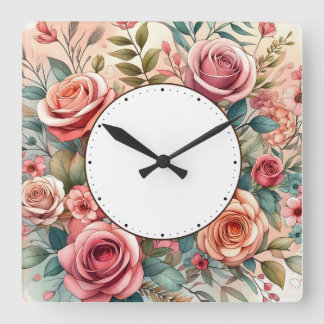 Horloge Carrée dessin de fleurs