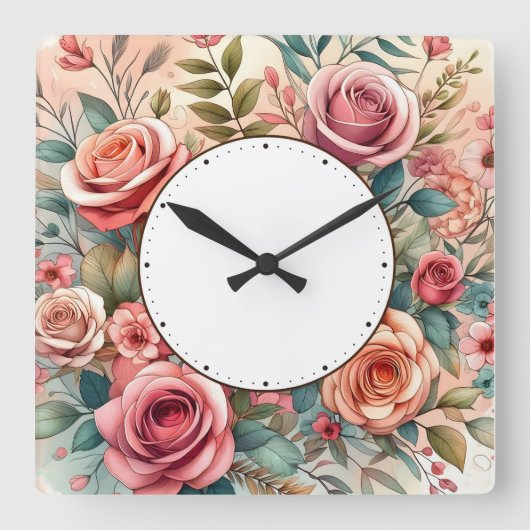 Horloge Carrée dessin de fleurs (Recto)
