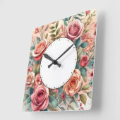 Horloge Carrée dessin de fleurs (Angle)