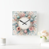Horloge Carrée dessin de fleurs (Maison)