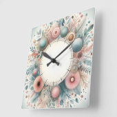 Horloge Carrée dessin de fleurs (Angle)