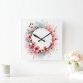 Horloge Carrée dessin de fleurs (Maison)