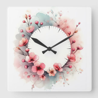 Horloge Carrée dessin de fleurs