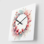 Horloge Carrée dessin de fleurs (Angle)