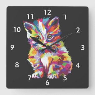 Horloge Carrée Dessin de Little Kitten très mignon et coloré