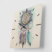 Horloge Carrée dessin de mandala (Angle)