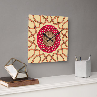 Horloge Carrée Dessin de Mandala en Spirale Organique