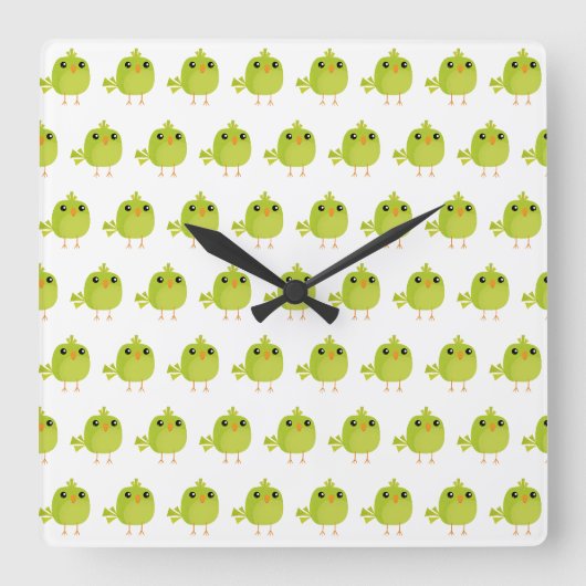 Horloge Carrée Dessin d'oiseau vert (Recto)
