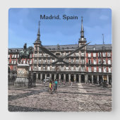 Horloge Carrée Dessin d'une place à Madrid, Espagne (Recto)