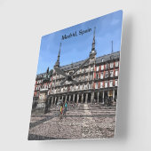 Horloge Carrée Dessin d'une place à Madrid, Espagne (Angle)