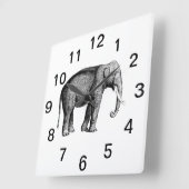 Horloge Carrée Dessin éléphant vintage (Angle)