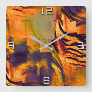 Horloge Carrée Dessin en mosaïque abstraite, or brûlé rustique