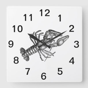 Horloge Carrée Dessin Homard Vintage #1