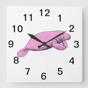 Horloge Carrée Dessin Manat vintage rose