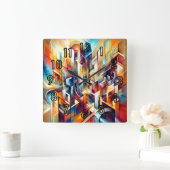 Horloge Carrée Dessin Pastel Conception abstraite complexe (Maison)