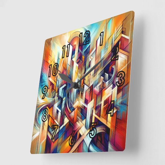 Horloge Carrée Dessin Pastel Conception abstraite complexe (Angle)