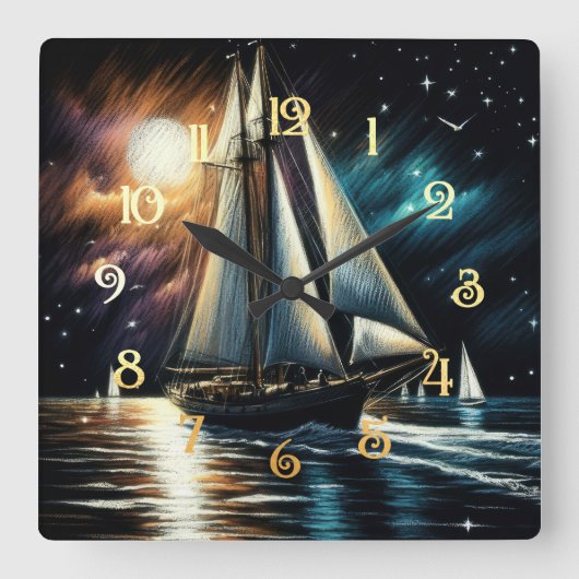 Horloge Carrée Dessin Pastel Dur Nuit (Recto)