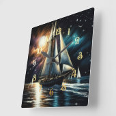 Horloge Carrée Dessin Pastel Dur Nuit (Angle)