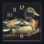 Horloge Carrée Dessin Pastel Mallard Duck Decoy<br><div class="desc">Dessin Pastel Mallard Duck Decoy</div>