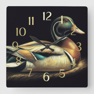 Horloge Carrée Dessin Pastel Mallard Duck Decoy