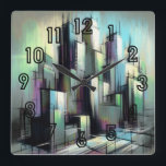Horloge Carrée Dessin Pastel Ville futuriste Abstrait<br><div class="desc">Dessin Pastel Ville futuriste Abstrait</div>