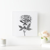 Horloge Carrée dessin rose (Maison)