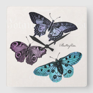 Horloge Carrée Dessin rose pourpre bleu turquoise vintage de