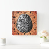 HORLOGE CARRÉE DESSIN VINTAGE DE CERVEAU (Maison)