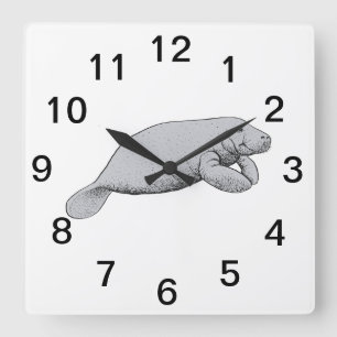 Horloge Carrée Dessin Vintage de Lamantin