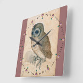 HORLOGE CARRÉE DESSINS D'ANIMAUX DE LA RENAISSANCE / LE HIBOU (Angle)
