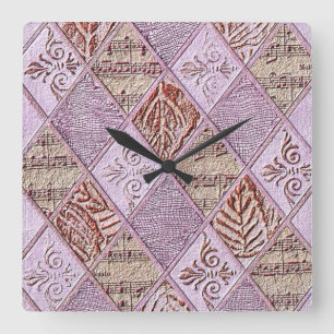Horloge Carrée Dessins De Diamant En Rose