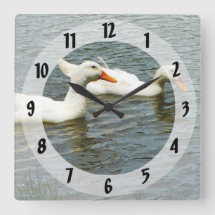 Horloge Carrée Deux Canards blancs