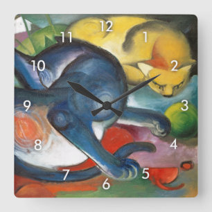 Horloge Carrée Deux Cats, Blue and Yellow, Franz Marc