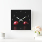 Horloge Carrée Deux Cerises Gris Numéro de script wca (Maison)