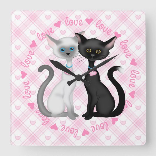 Horloge Carrée Deux Cute Siamese (Recto)