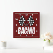 Horloge Carrée Deux drapeaux de course à damiers pour la compétit (Maison)