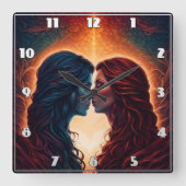 Horloge Carrée Deux femmes s'engagent dans l'Arrière - plan de fe (Recto)