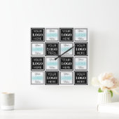 Horloge Carrée Deux Logos Événement Blanc Simple (Maison)