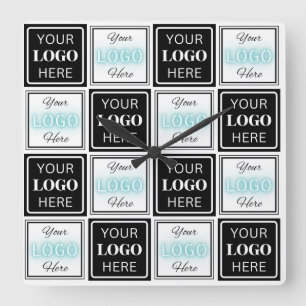 Horloge Carrée Deux Logos Événement Blanc Simple