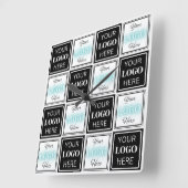 Horloge Carrée Deux Logos Événement Blanc Simple (Angle)