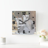 Horloge Carrée Deux petits lémuriens (Maison)