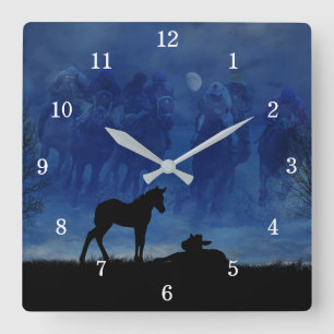 Horloge Carrée Deux Pieds De Hippocampe À Thoroughbred Numéro De