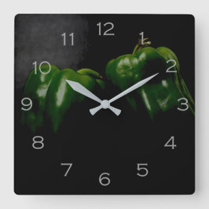 Horloge Carrée Deux poivrons verts Chiffres gris wc