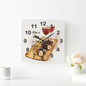 Horloge Carrée deux verres à vin et des fruits (Maison)